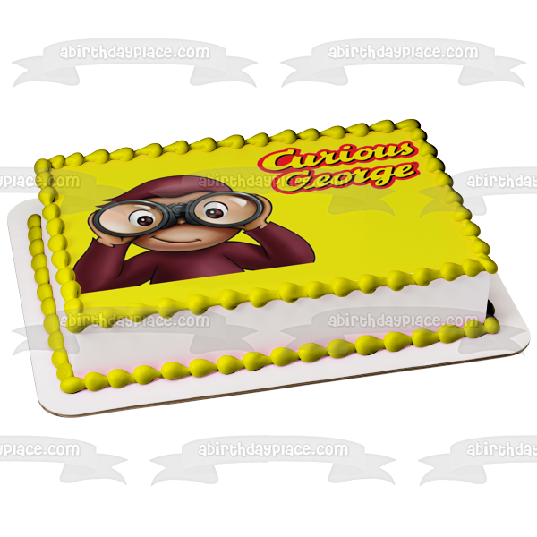 Curious George Monkey with Binoculars Edible Cake Topper Image ABPID04199