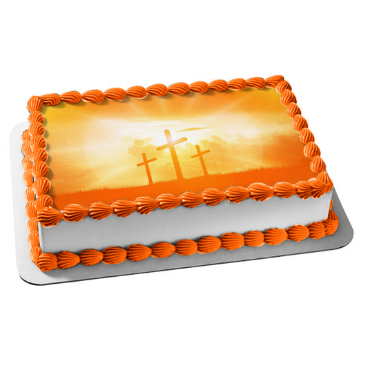 Easter Cross Crucifixion Calvary Golgotha Jesus Christianity Resurrection Edible Cake Topper Image ABPID53542