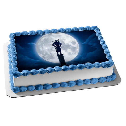 Ninja Moon Background Japan Warrior Edible Cake Topper Image ABPID53544