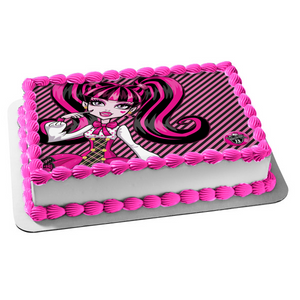 Laura Draculaura Monster High Pink Black Lines Edible Cake Topper Image ABPID04230