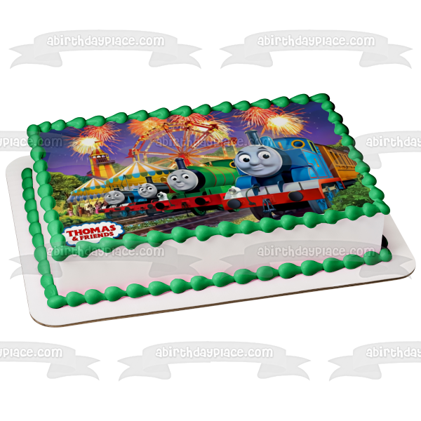 Thomas & Friends Thomas the Tank Engine James Percy and Fireworks at a Carnival Edible Cake Topper Image ABPID04238