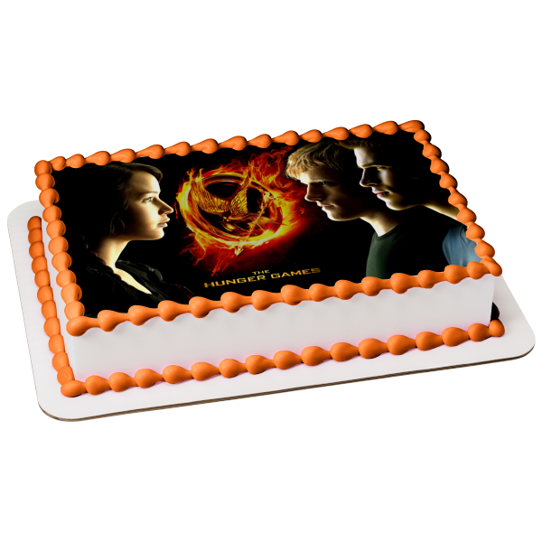 The Hunger Games Catching Fire Flaming Mocking Jay Katniss Everdeen Peeta Mellark Gale Hawthorne Edible Cake Topper Image ABPID04248