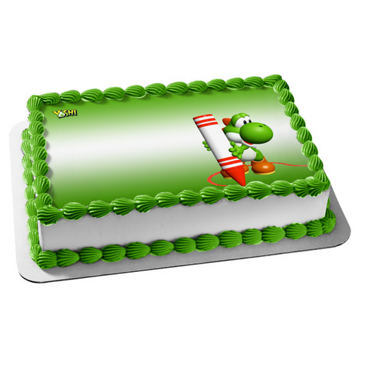 Mario Paint Yoshi with a Red Crayon Edible Cake Topper Image ABPID04252