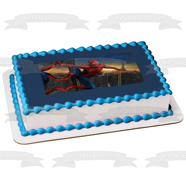 Spider-Man Night Sky Rain and a Building Edible Cake Topper Image ABPID04285