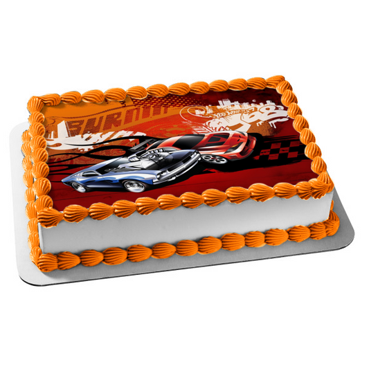 Hot Wheels Burnin - Decoración comestible para tarta con dos coches de carreras, imagen ABPID04301 