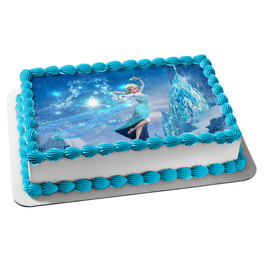 Frozen Elsa and an Ice Castle Edible Cake Topper Image ABPID04347
