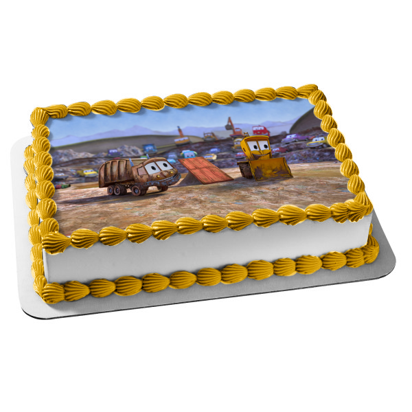 The Stinky & Dirty Show Dump Truck and Backhoe Loader Edible Cake Topper Image ABPID04427