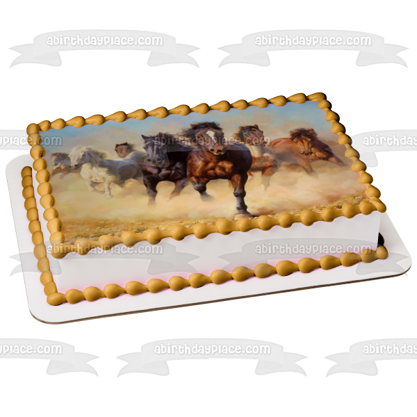 Herd of Wild Horses Brown and Cream Colored Edible Cake Topper Image ABPID04434