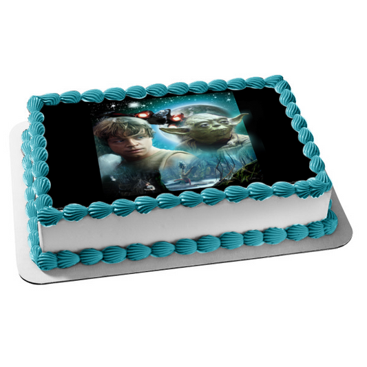 Star Wars Luke Skywalker and Yoda Training Edible Cake Topper Image ABPID04441