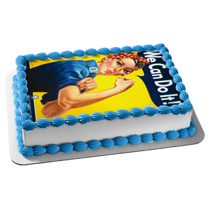 Rosie the Riveter Flexing Bicep Muscle We Can Do It Poster Work Production Co-Ordinating Comittee Edible Cake Topper Image ABPID04454