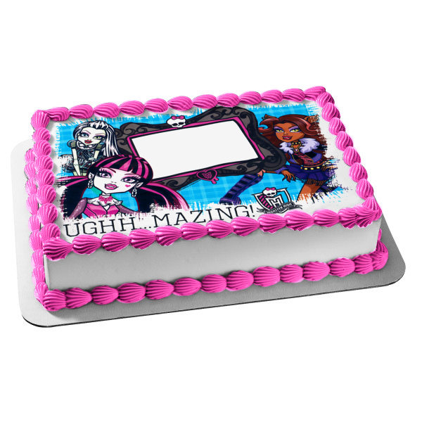 Monster High Ughh...Mazing Draculaura Clawdeen Wolf and Frankie Stein Edible Cake Topper Image Frame ABPID04465