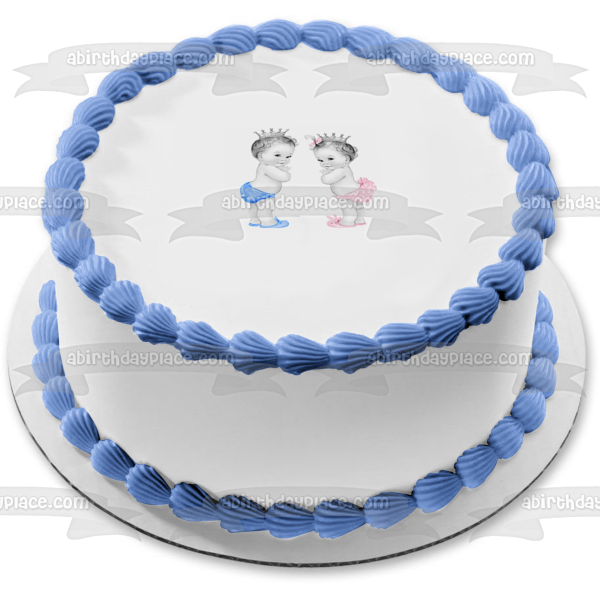 Prince and Princess Baby Boy and Girl Edible Cake Topper Image ABPID04484