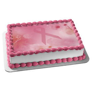 Pink Ribbon Pink Background Gerber Daisies Roses Breast Cancer Awareness Edible Cake Topper Image ABPID04485