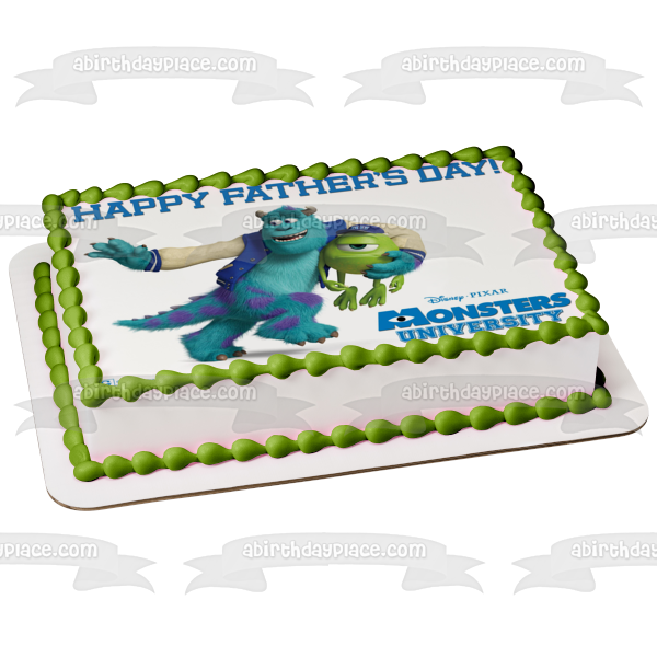 Monsters University Happy Fathers Day Mike Wazowski and James P. Sullivan Edible Cake Topper Image ABPID04497