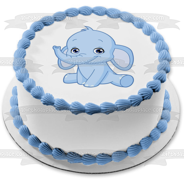 Blue Baby Elephant Edible Cake Topper Image ABPID04515