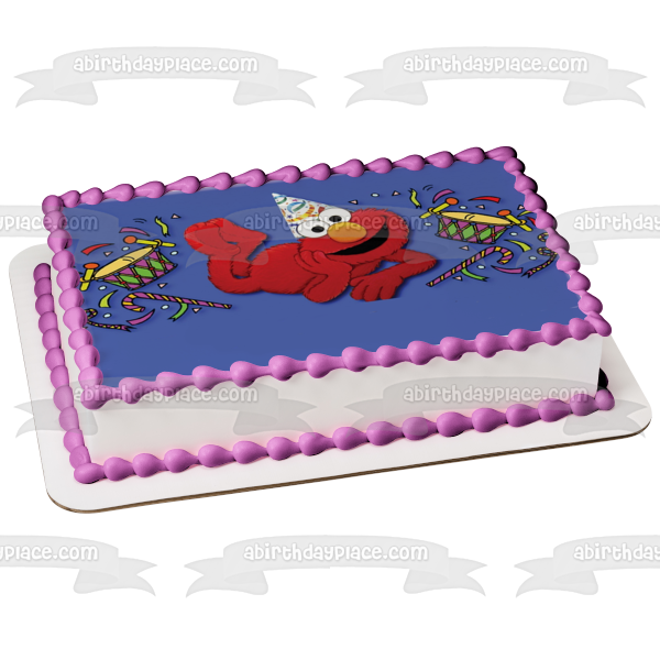 Sesame Street Elmo Party Hat  Drums and Confetti Edible Cake Topper Image ABPID04556