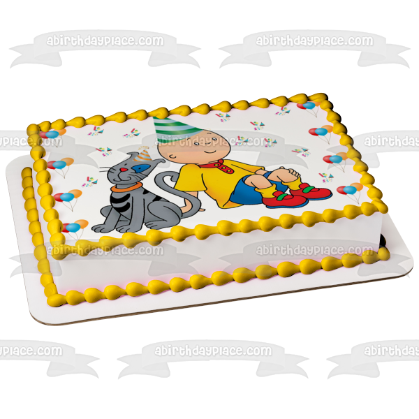 Caillou Gilbert Party Hat and Balloons Edible Cake Topper Image ABPID04623