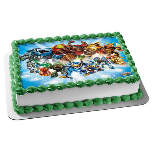 Skylanders Giants Bouncer Tree Rex con fondo azul Imagen comestible para decoración de tarta ABPID04628 