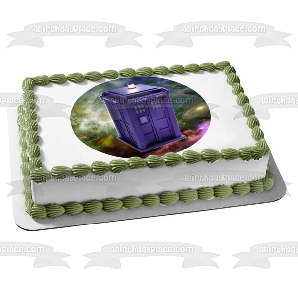 Doctor Who Tardis Space Background Police Box Edible Cake Topper Image ABPID04661