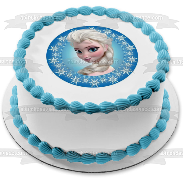 Frozen Elsa with a Snowflake Border Edible Cake Topper Image ABPID04692