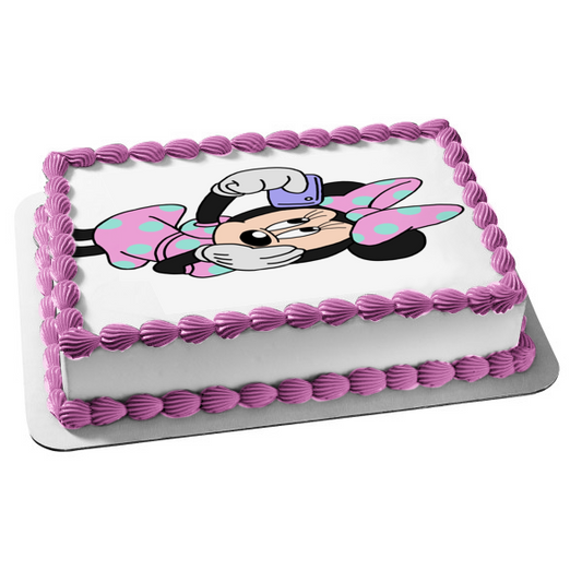 Adorno comestible para tarta de Minnie Mouse tomando un selfie con teléfono móvil, imagen ABPID04731 
