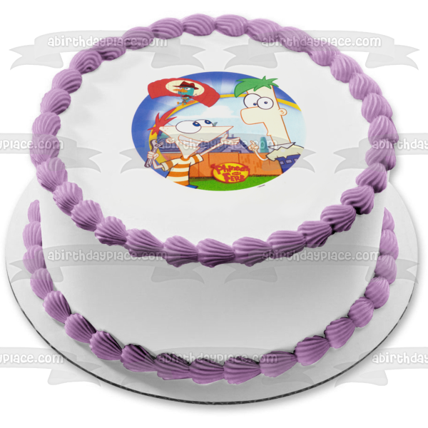 Phineas and Ferb with Perry the Platypus Edible Cake Topper Image ABPID04735
