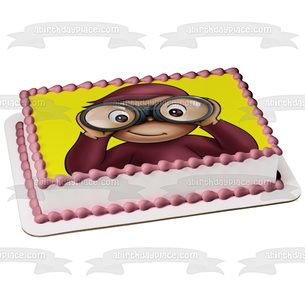 Imagen comestible para decoración de tarta, mono con binoculares, Jorge el Curioso, ABPID04741 