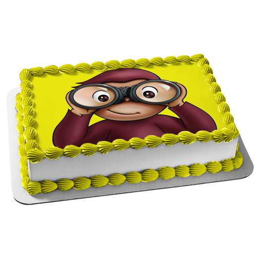 Curious George Monkey with Binoculars Edible Cake Topper Image ABPID04741