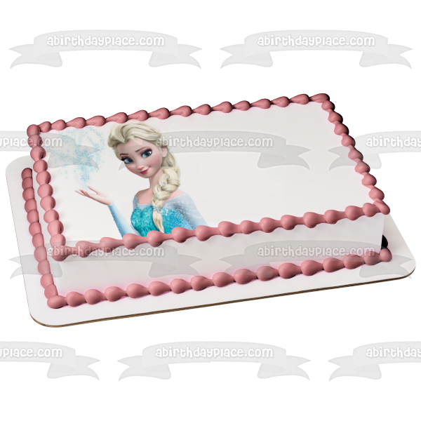 Frozen Elsa Making Snow with a White Background Edible Cake Topper Image ABPID04792