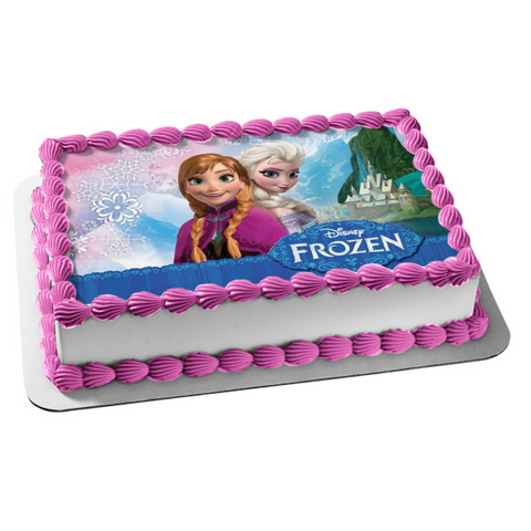 Disney Pixar Frozen Elsa Anna Smiling Castle Edible Cake Topper Image ABPID04794