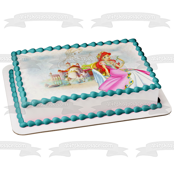 Ariel the Little Mermaid In Front of a Castle Edible Cake Topper Image ABPID04802