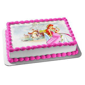 Ariel the Little Mermaid In Front of a Castle Edible Cake Topper Image ABPID04802