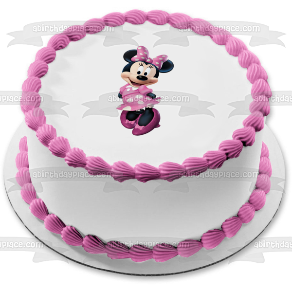 Minnie Mouse with Her Hands Behind Her Back Edible Cake Topper Image ABPID04812