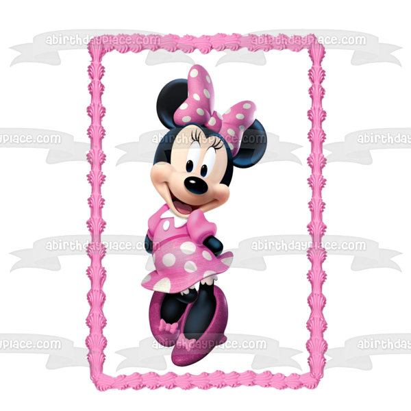 Minnie Mouse with Her Hands Behind Her Back Edible Cake Topper Image ABPID04812
