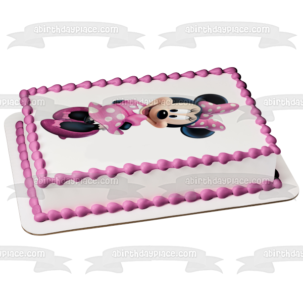 Minnie Mouse with Her Hands Behind Her Back Edible Cake Topper Image ABPID04812