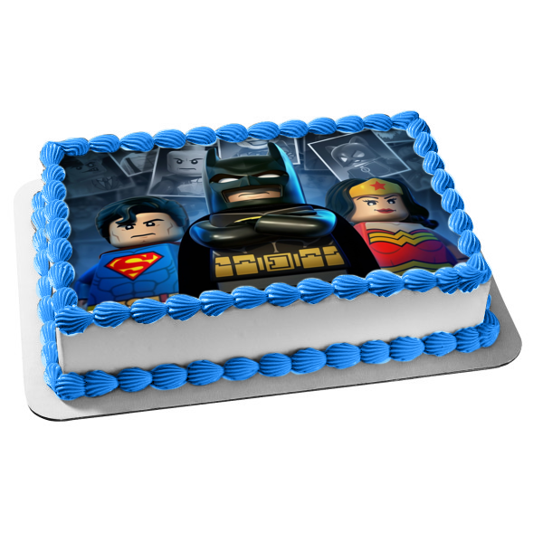 LEGO Batman Superman and Wonder Woman Edible Cake Topper Image ABPID04894