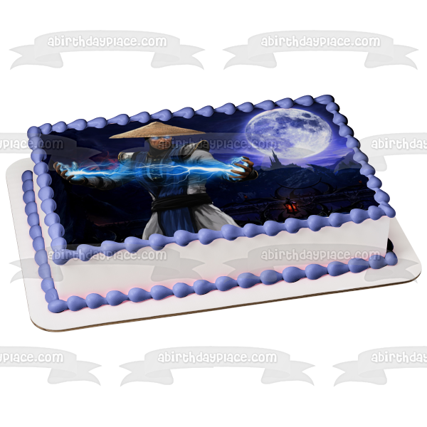 Mortal Kombat Raiden Lightning Moon In the Background Edible Cake Topper Image ABPID04897