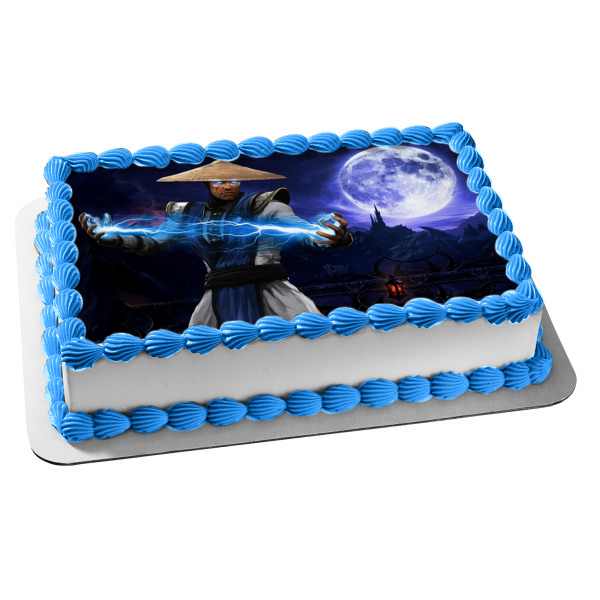 Mortal Kombat Raiden Lightning Moon Background Edible Cake Topper Image ABPID04897