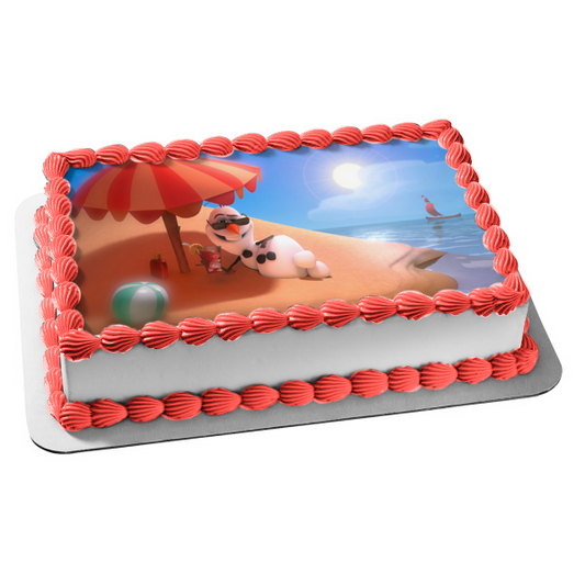 Disney Frozen Olaf Sunny Beach Umbrella Edible Cake Topper Image ABPID04902