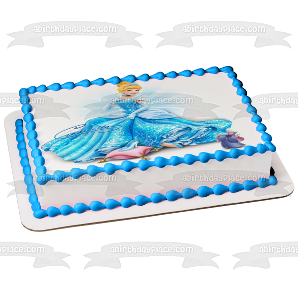 Cinderella Blue Dress Glass Slipper Pillow and Signature Edible Cake Topper Image ABPID04962