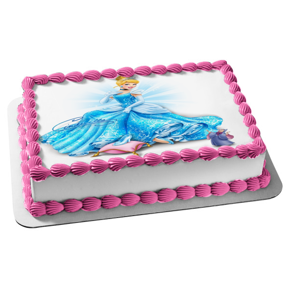 Disney Cinderella Blue Dress Glass Slipper Pillow Signature Edible Cake Topper Image ABPID04962