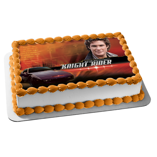 Knight Rider David Hasselhoff Car Red Background Edible Cake Topper Image ABPID04964