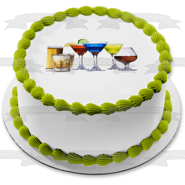 Alcohol Cerveza Martini y Brandy Bebidas Alcohólicas Edible Cake Topper Imagen ABPID04966 