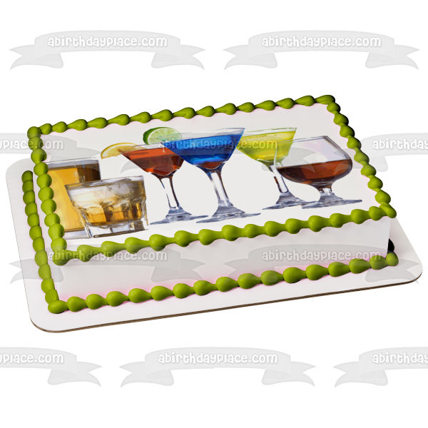 Alcohol Cerveza Martini y Brandy Bebidas Alcohólicas Edible Cake Topper Imagen ABPID04966 