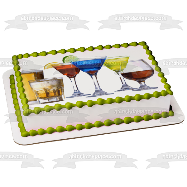 Alcohol Beer Martini and Brandy Alcoholic Drinks Edible Cake Topper Image ABPID04966