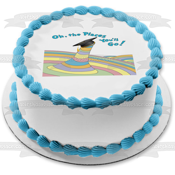 Dr. Seuss Oh the Places You'll Go with a Graduation Cap Edible Cake Topper Image ABPID04970