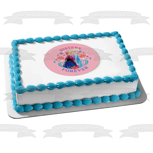 Frozen Anna Elsa Sisters Forever with Flowers Edible Cake Topper Image ABPID04995