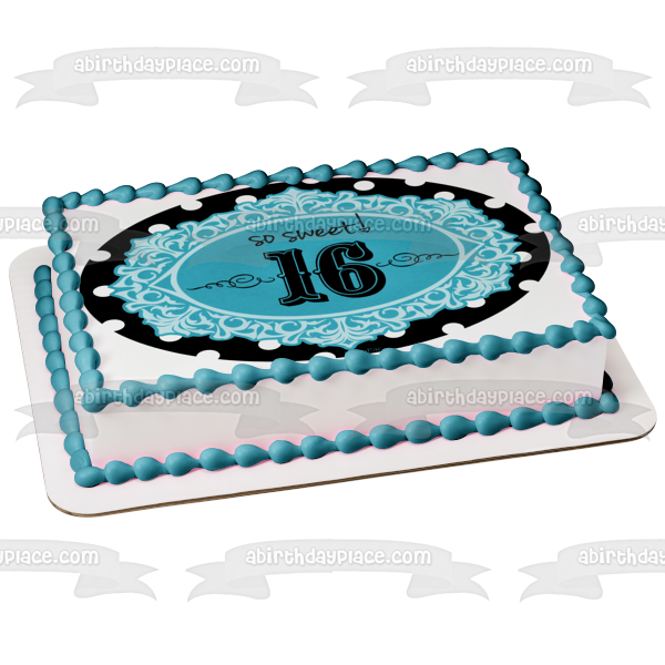 Happy Birthday Sweet 16 Blue Background Edible Cake Topper Image ABPID – A  Birthday Place