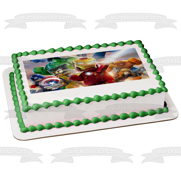 LEGO Avengers The Hulk Iron Man Captain America Thor and Black Widow Edible Cake Topper Image ABPID05042