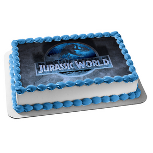 Jurassic World Logo and an  Indominus Rex Edible Cake Topper Image ABPID05054